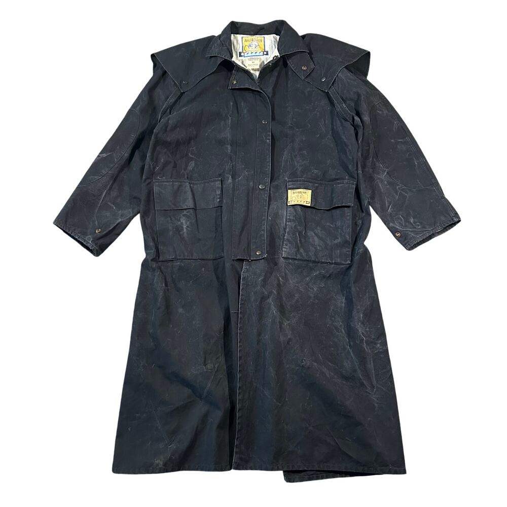 Vintage Australian Stockman’s Oilskin Duster Coat Feather Top Mens XL Black